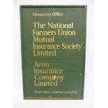 A painted wooden sign advertising the Gloucester office of the National Farmers Union, 25 x 37".