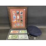 Four bank notes in good condition including Ten Shillings and Five Pounds, also a framed set of