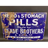 A Reade Brothers Head & Stomach Pills enamel advertising sign by Jordan of Bilston, 36 x 24".