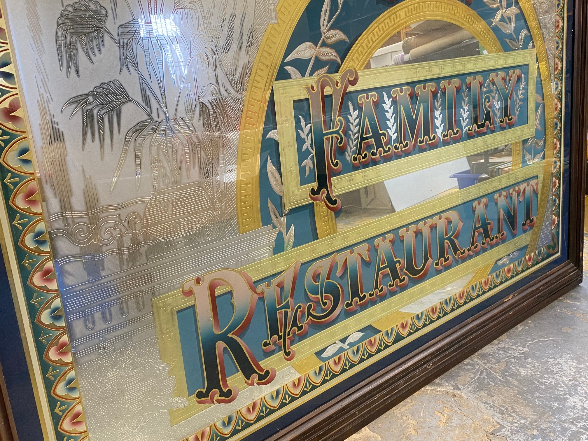 A very large pub/restaurant advertising mirror bearing the words 'Our Family Restaurant', 81 1/2 x - Image 4 of 5