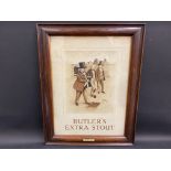 A Butler's Extra Stout pictorial showcard in original wooden frame bearing Butlers Ales celluloid