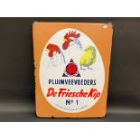 A Continental pictorial enamel sign depicting chickens 'De Friesche Kip' made by Langcat Bussum,