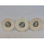 A set of three Victorian child's plates: The Unhappy Child, The Happy Child and Gratitude, plus four