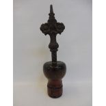 A Folk Art cast iron and painted wood boundary marker post finial for Fletching, East Sussex, 14"