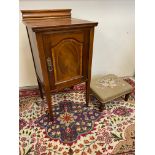 An Edwardian inlaid mahogany single door bedside cabinet raised upon square tapering supports plus a