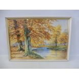 H. TAVNER - wooden river landscape, watercolour, signed and dated 1964, 31 x 22".