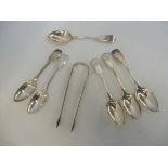 A set of six silver spoons, Exeter 1856, maker is John Stone or James Strong(?) plus a pair of