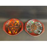 Two similar Poole pottery Art chargers, each 13 3/4 x 11 3/4".