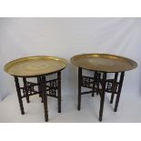 Two bonaris folding occasional tables with brass tray tops.