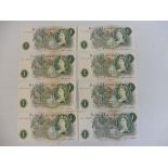 A consecutive run of eight One Pound notes.