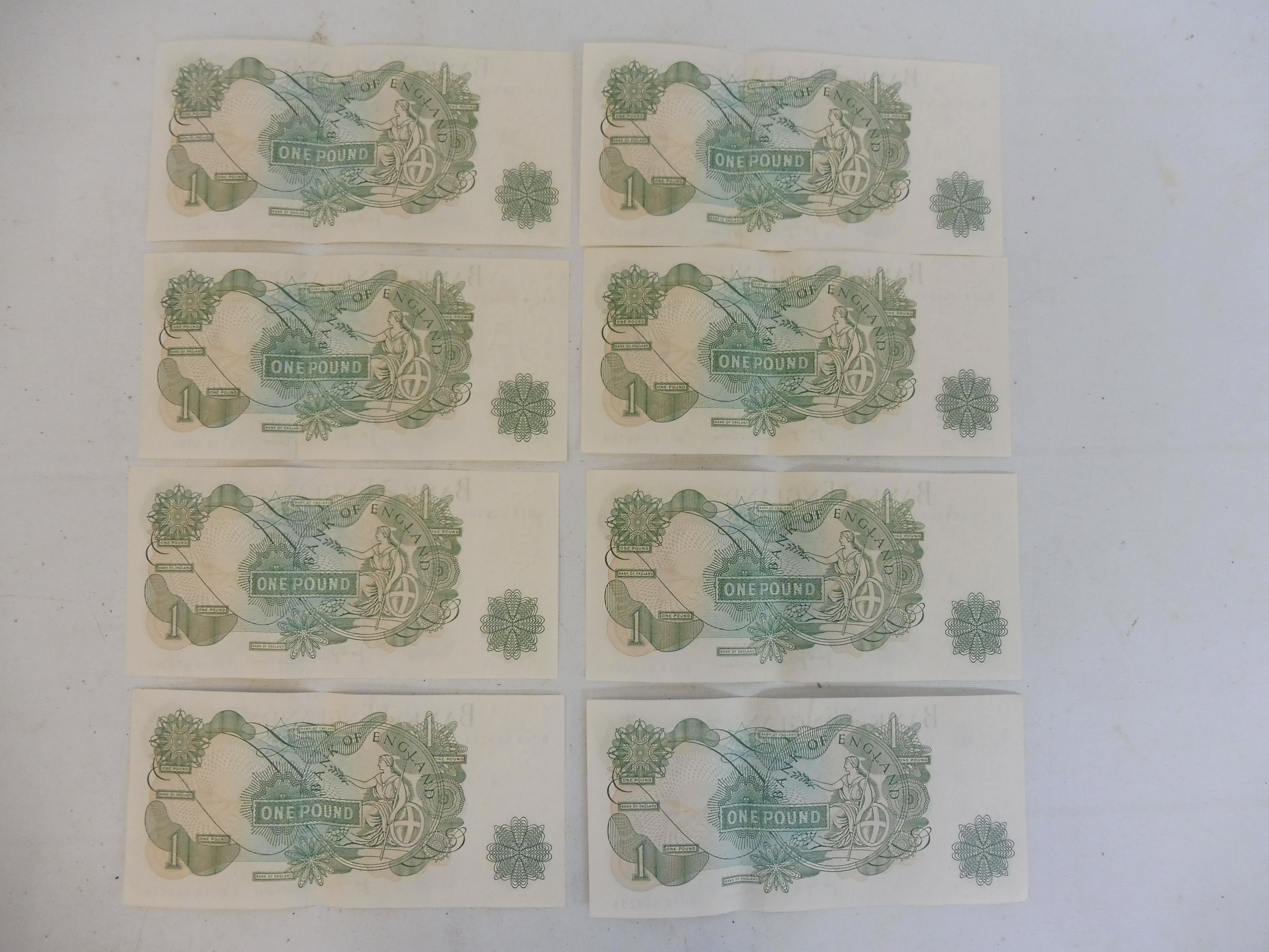 A consecutive run of eight One Pound notes. - Image 2 of 2