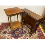 An Edwardian inlaid mahogany two tier occasional table and an Edwardian inlaid mahogany drop flap