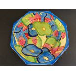 A Clarice Cliff for Newport Pottery 'Blue Chintz' octagonal plate, Fantasque Bizarre marks, 7 1/2"