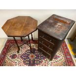 A mahogany bank of four drawers from a pedestal desk and an Edwardian octagonal occassional table.