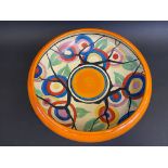 A Clarice Cliff for Wilkinson 'Circle Tree' patterned circular shallow bowl, Fantasque printed mask,