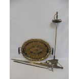 A large and silver plated two handled tray plus a decorative Toledo sword etc.