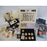 A selection of mostly commemorative and Royal Family related coins, plus a group of 50 pence pieces.