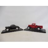 Two boxed die-cast models: a 1937 Ford pickup and a 1940 Ford Deluxe Coupe.