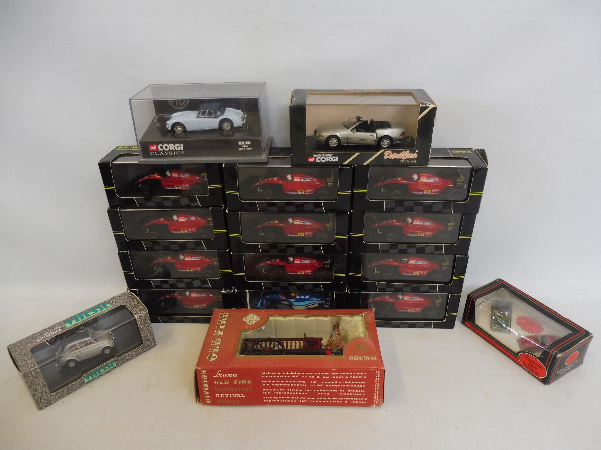 A collection of boxed die-cast models, mainly Formula 1 by Onyx.