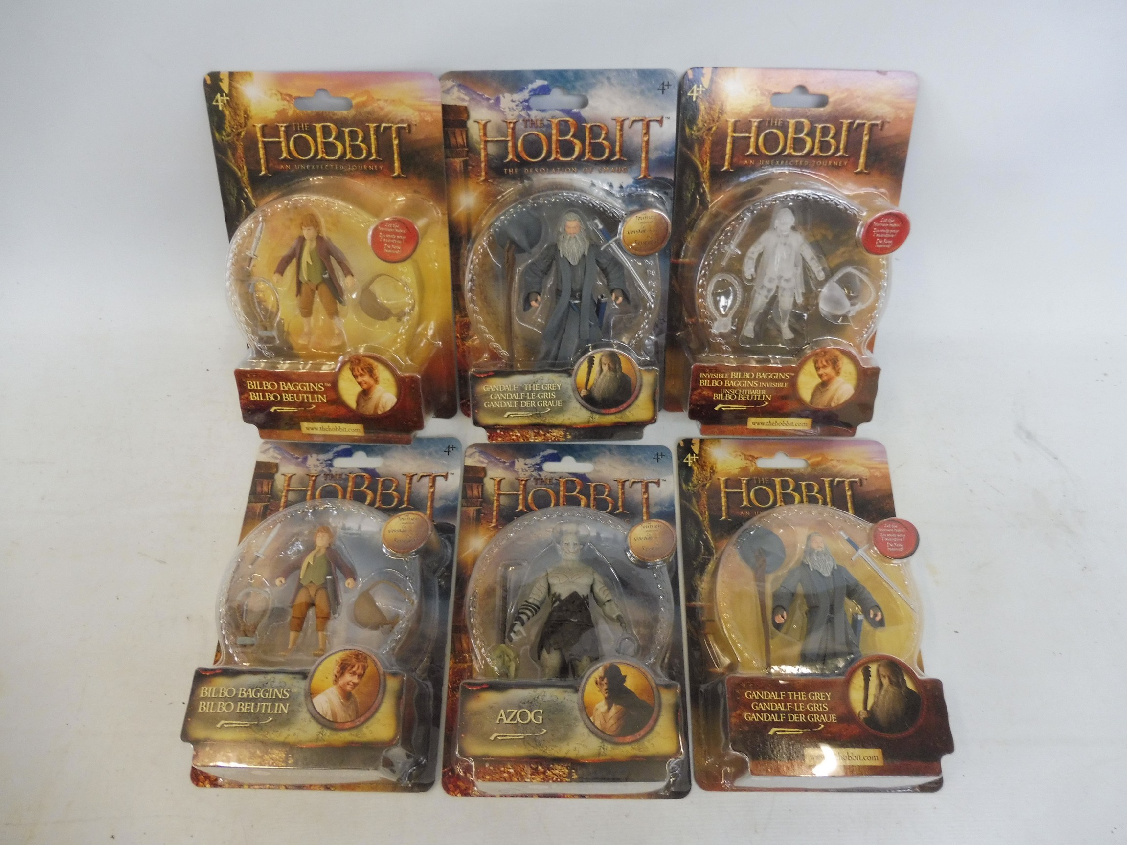 Six boxed Hobbit figures, all in excellent condition including Gandalf, Bilbo Baggins etc.