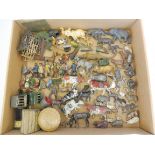 A quantity of early Britains farmyard animals, haystacks, pens, fences etc.