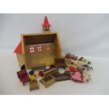 A Sylvanian Family School set with accessories plus 12 Sylvanian animal figures, many unclothed, all