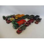 A tray of early Dinky lorries, early issue Mk. I and Mk. II to include a Foden chain lorry also