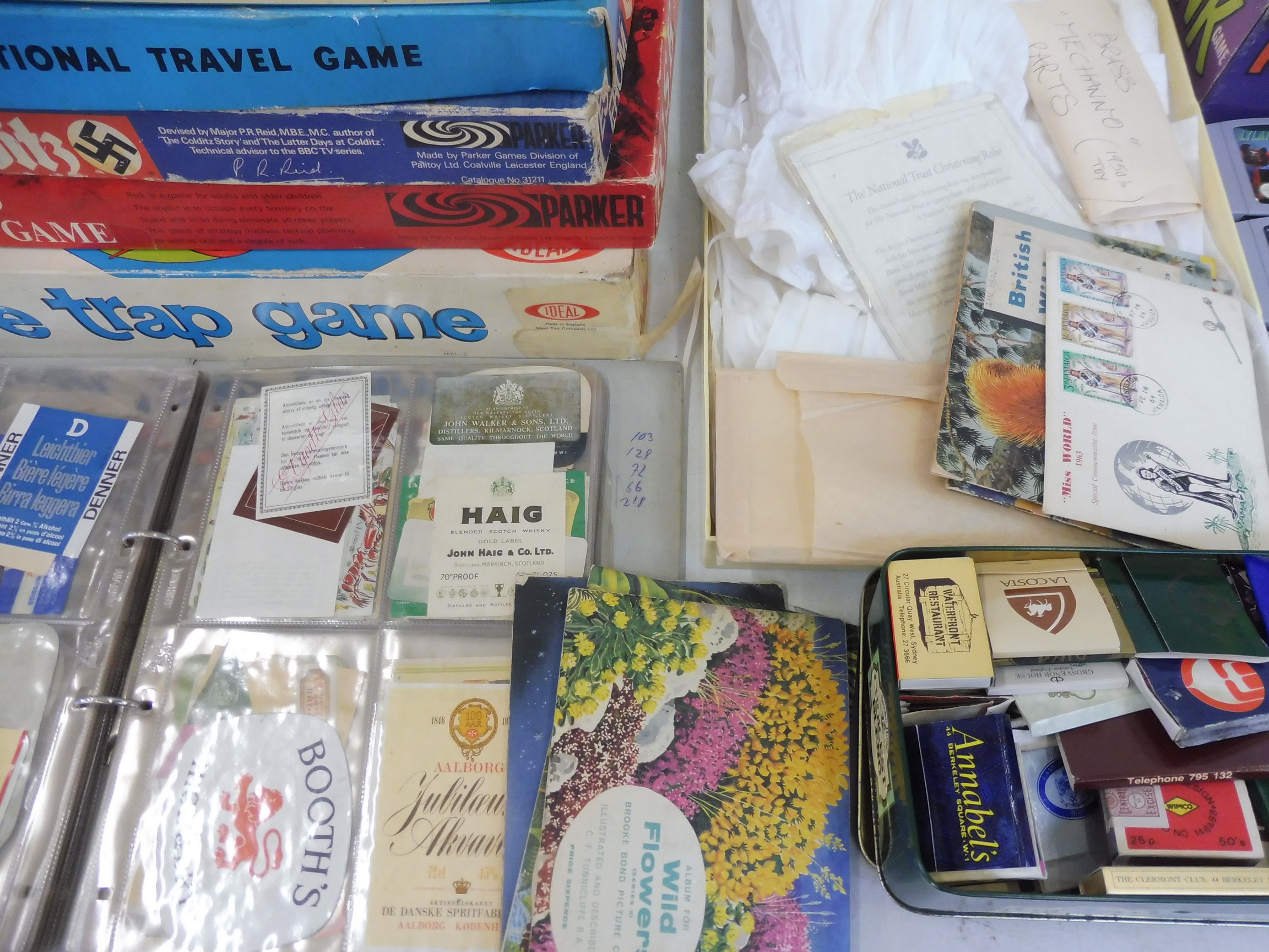 A quantity of board games, tea cards in albums, ephemera, an album of original bottle labels, - Image 2 of 3