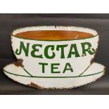 A Nectar Tea teacup-shaped single sided enamel sign by Patent Enamel, 21 x 12 1/2".