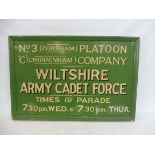 A Wiltshire Army Cadet Force No. 3 (Corsham) platoon 'C' (Chippenham) Company painted wooden sign,