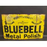An early Bluebell Metal Polish enamel sign with two large Royal crests for King George V and Queen