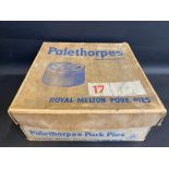 A large scale Palethorpes Royal Melton Pork Pies cardboard box, 14 x 14".