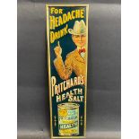 A Pritchard's Health Salt embossed tin finger plate in exceptional condition, 3 3/4 x 13 3/4".