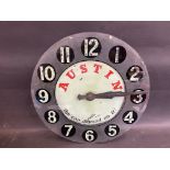 A rare Austin garage showroom glass fronted wall clock, bearing the slogan 'You can depend on