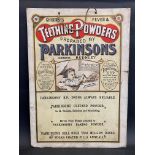 A Teething Powders by Parkinsons of Burnley showcard sign, 9 1/2 x 13 1/4".