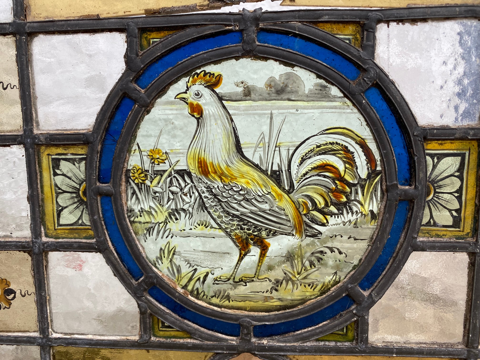 A Courage Brewery stained glass panel featuring a cockerel to the centre, 18 1/4 x 12". - Image 3 of 7