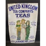 A United Kingdom Tea Company's Teas 'three ladies' pictorial enamel sign with some older restoration