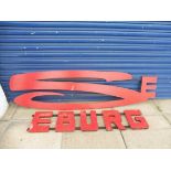 A large scale Seeburg two-piece jukebox advertising sign, of wooden and metal construction, 120 x