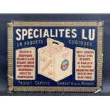 A 'Specialites Lu' embossed showcard sign, 15 1/2 x 12".