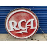 A circular single sided hanging lightbox advertising the record company RCA 35" diameter, 9 1/4"