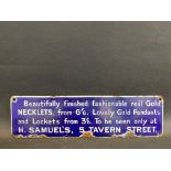 A small H. Samuel's jewellery enamel sign, 12 x 3 1/4".