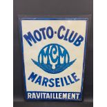 An unusual French tin advertising sign for Moto-Club Marseille, mounted on board, 21 x 29".