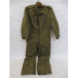 A pair of pilot's green overalls, thought to be American 1950s.