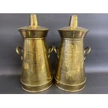 A rare pair of brass milk churns one bearing the words 'Special Cows kept for Infants & Invalids'