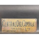 A rare and possibly unique brass sign advertising Central Oil Company (Bristol) Ltd as obtained many