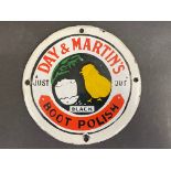 A Day & Martin's Boot Polish circular enamel sign of small size, outer white border restored, 5 1/2"