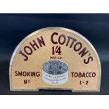 A John Cotton's Smoking Tobacco 1 & 2 semi-circular enamel showcard, in excellent condition, 9 1/2 x