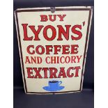 A Lyons' Coffee and Chicory Extract part pictorial enamel sign with image of a steaming cup of