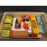 A selection of cycling related items and packaging including Robbialac lacquer paint, a Lucas King