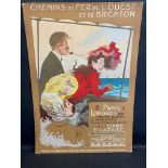 A large French railway pictorial advertising poster, 'Paris to London', and showing a visit to
